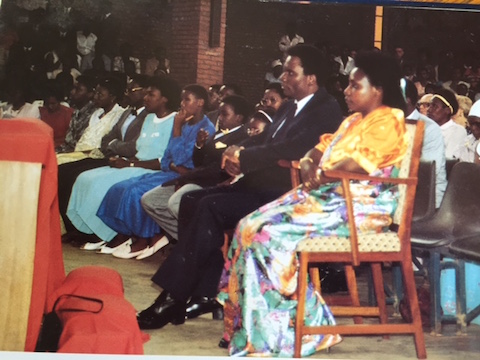 President Juvenal Habyarimana, First Lady Agathe,  relatives and friends celebrating 50th Birthday at a Church in 1986
