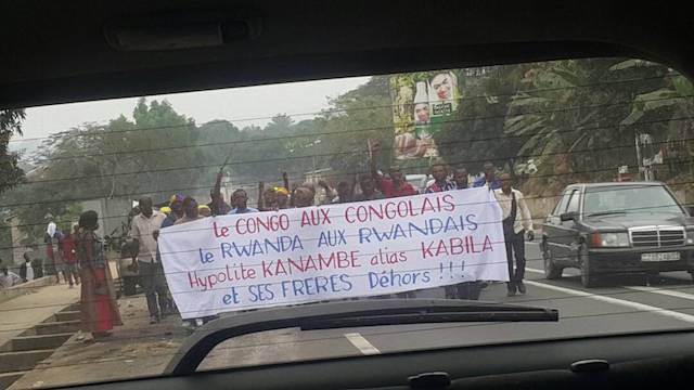 Congolese protest against Joseph Kabila whom they call  Hypolite Kanambe, a Rwandan operative