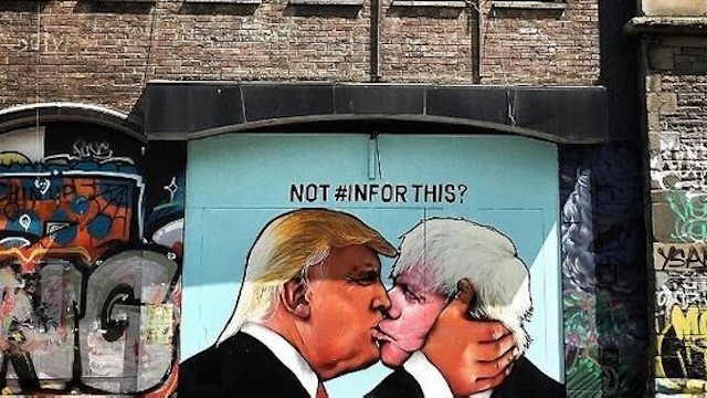 Pro-EU artists' mural of Donald Trump and Boris Johnson, in Bristol