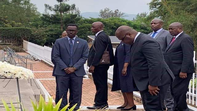 Congo President Felix Tshisekedi visits a memorial of civil war victims in Rwanda in March  2019