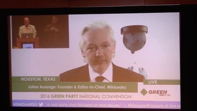 WikiLeaks Julian Assange Weights In at Green Party Presidential Nomination of Jill Stein