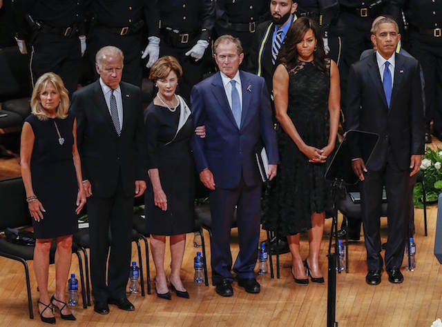 President Obama, President Bush and Vice-President Baiden, along with their spouses, in Dallas on July 12, 2016